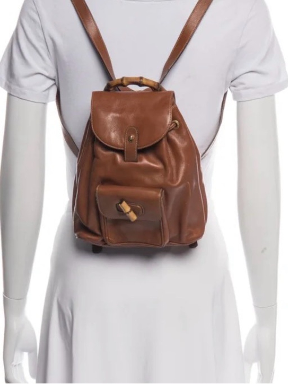 Gucci Brown Leather Mini Backpack with Bamboo Handle Vintage - great condition!